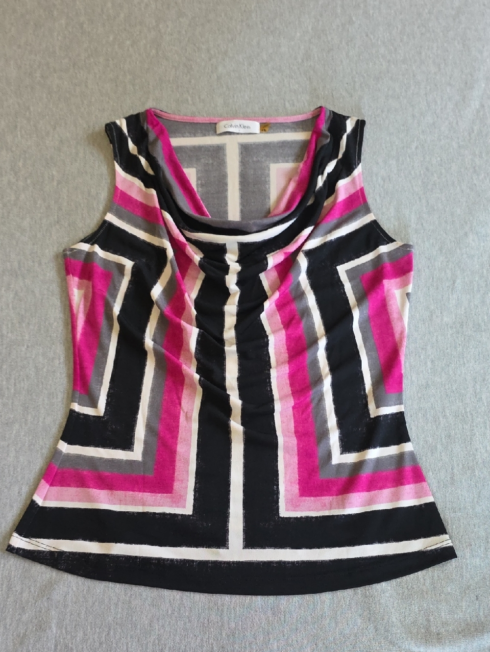 Calvin Klein Pink, Black & Gray Geometric Cowl Neck Tank
